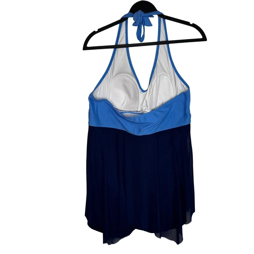 Blue & Navy Halter Swimdress Skirted Boyshorts Attached‎ One-Piece Swimsuit 4XL - Picture 4 of 9